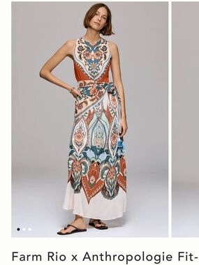 FARM Rio White Maxi Dress with Rust & Teal Paisley Print